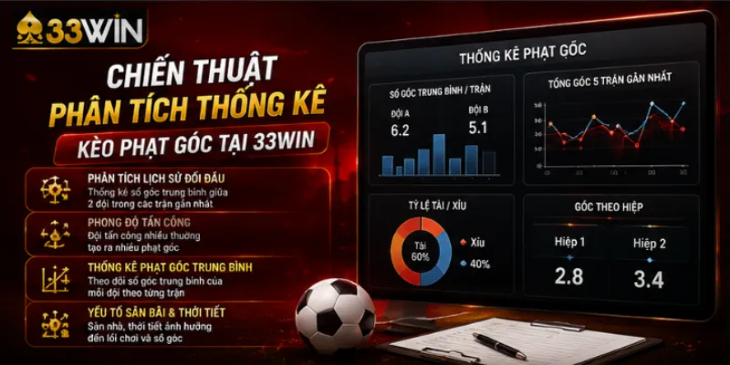 Kèo phạt góc 33Win – Hướng dẫn đặt cược corner hiệu quả nhất 2026 3 Chiến thuật phân tích thống kê kèo phạt góc tại 33Win