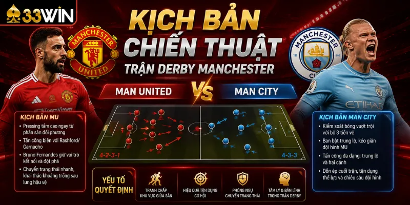 Nhận định MU vs MC 33Win – Carrick đối đầu Maresca lần đầu 3 Kịch bản chiến thuật trận derby Manchester
